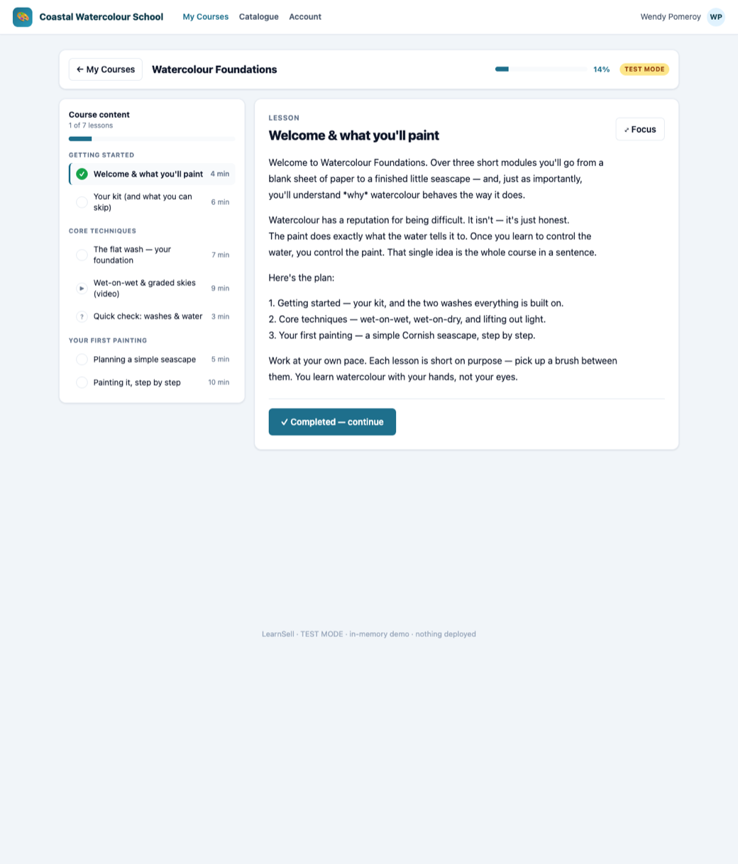 The CP52 learning platform — a course running in the LMS